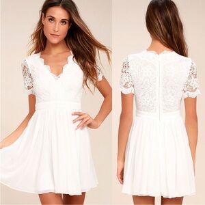 Lulu’s Angel In Disguise White Lace Skater Dress Size Small